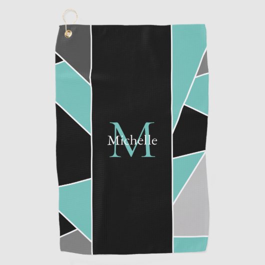 Serviette De Golf Monogramme turquoise Abstrait (Devant)