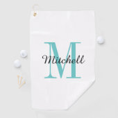 Serviette De Golf Monogramme Turquoise Initial et nom Personnalisé (En situation)