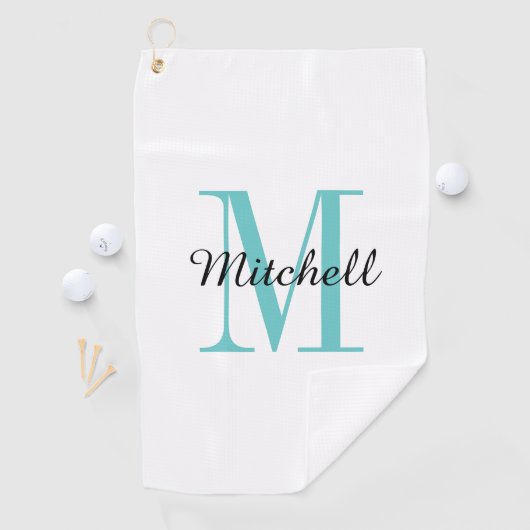 Serviette De Golf Monogramme Turquoise Initial et nom Personnalisé (En situation)