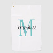 Serviette De Golf Monogramme Turquoise Initial et nom Personnalisé (Devant)