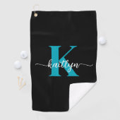 Serviette De Golf Monogramme Turquoise noir (En situation)