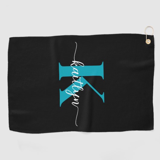 Serviette De Golf Monogramme Turquoise noir (Horizontal)