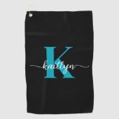 Serviette De Golf Monogramme Turquoise noir (Devant)