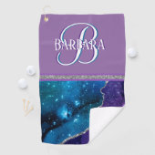 Serviette De Golf Monogramme Turquoise pourpre en argent  (En situation)