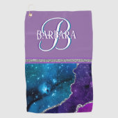 Serviette De Golf Monogramme Turquoise pourpre en argent (Devant)