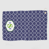 Serviette De Golf Monogramme vert de Quatrefoil bleu marine (Horizontal)