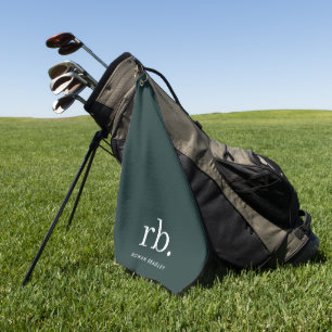 Serviette De Golf Monogramme vert foncé élégant minimaliste moderne