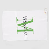 Serviette De Golf Monogramme vert initial et nom personnalisé (Horizontal)