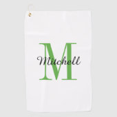 Serviette De Golf Monogramme vert initial et nom personnalisé (Devant)