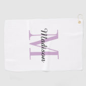 Serviette De Golf Monogramme violet initial et nom personnalisé (Horizontal)