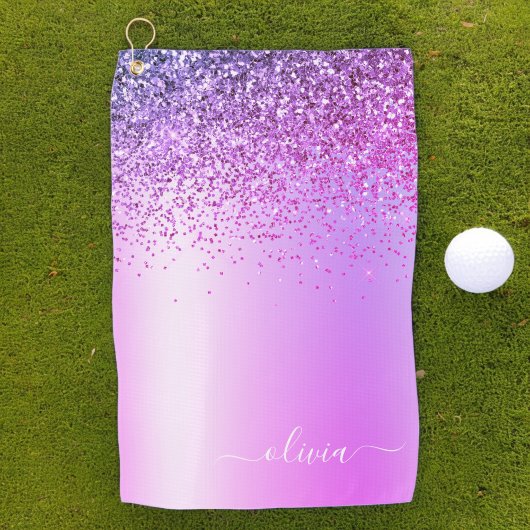 Serviette De Golf Monogramme violet Parties scintillant Étincelante 