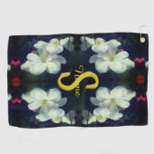 Serviette De Golf Monogramme Votre Nom Initial Clématite Art Floral (Horizontal)