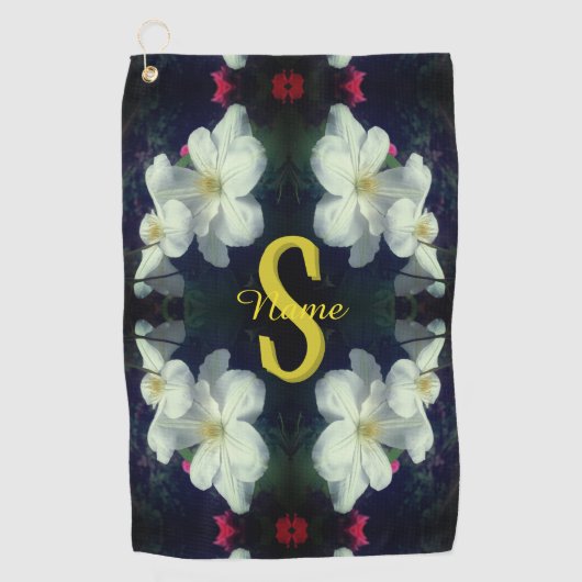 Serviette De Golf Monogramme Votre Nom Initial Clématite Art Floral (Devant)