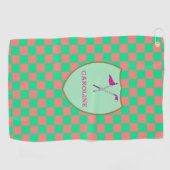 Serviette De Golf Monogrammed Pink Green Checks & club de golf & dra (Horizontal)