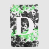 Serviette de golf monogrammée verte et noire à écl (Devant)