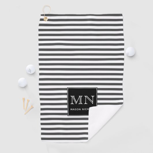 Serviette De Golf Monogrammes minimaux, gris et blancs (En situation)