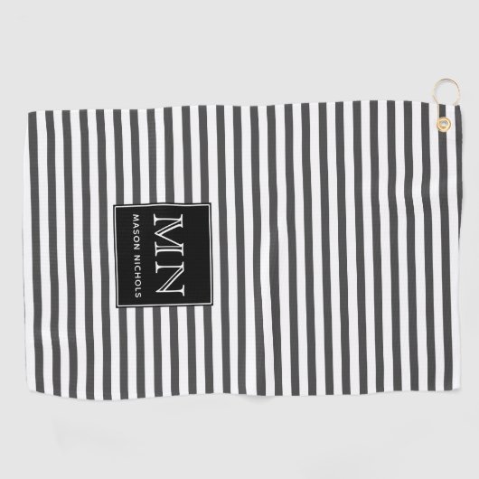 Serviette De Golf Monogrammes minimaux, gris et blancs (Horizontal)