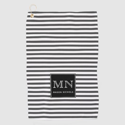 Serviette De Golf Monogrammes minimaux, gris et blancs (Devant)