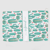Serviette De Golf Monographie du motif blanc blanc vert cactus (Horizontal)