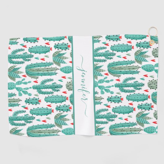 Serviette De Golf Monographie du motif blanc blanc vert cactus (Horizontal)