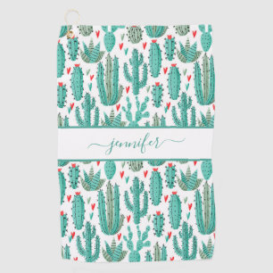 Serviette De Golf Monographie du motif blanc blanc vert cactus