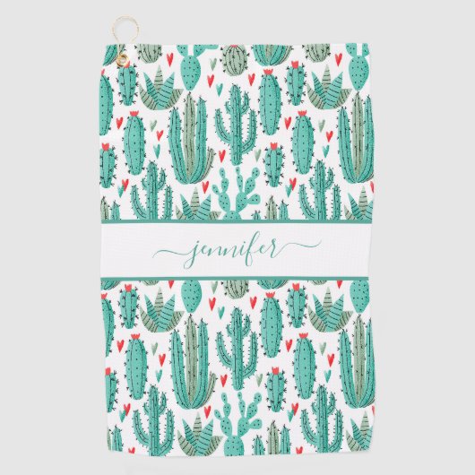 Serviette De Golf Monographie du motif blanc blanc vert cactus (Devant)