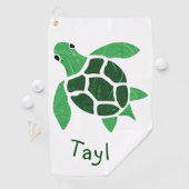 Serviette De Golf Mosaïque Jade Green Sea Turtle avec nom (En situation)