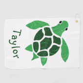 Serviette De Golf Mosaïque Jade Green Sea Turtle avec nom (Horizontal)
