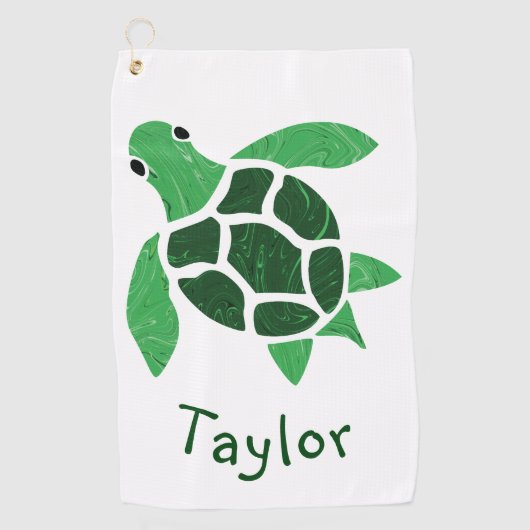 Serviette De Golf Mosaïque Jade Green Sea Turtle avec nom (Devant)