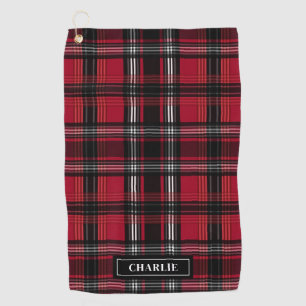 Serviette De Golf Motif à carreaux tartan rouge et noir et nom perso