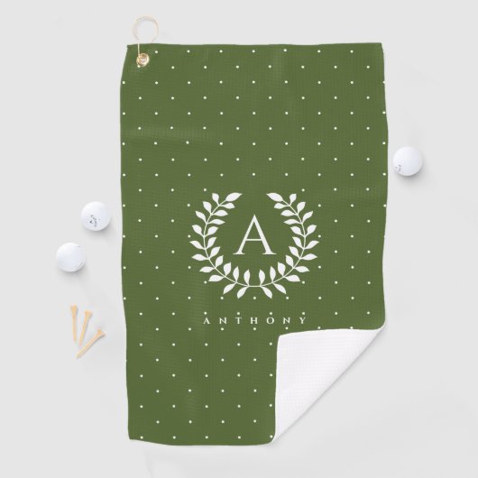 Serviette De Golf Motif à pois monogramme laurier vert et blanc (En situation)