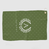 Serviette De Golf Motif à pois monogramme laurier vert et blanc (Horizontal)