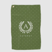 Serviette De Golf Motif à pois monogramme laurier vert et blanc (Devant)