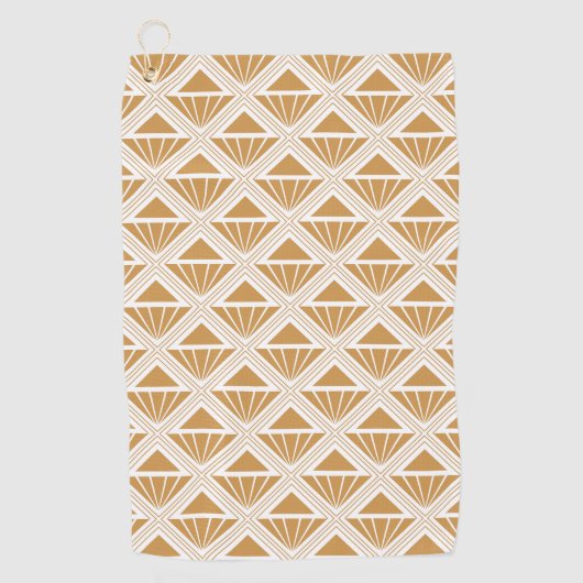 Serviette De Golf Motif Art déco en or et blanc avec rhombus (Devant)