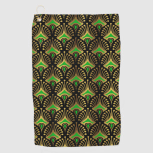 Serviette De Golf Motif Art déco or et vert sur noir
