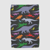 Serviette De Golf Motif coloré de dinosaure (foncé) (Devant)