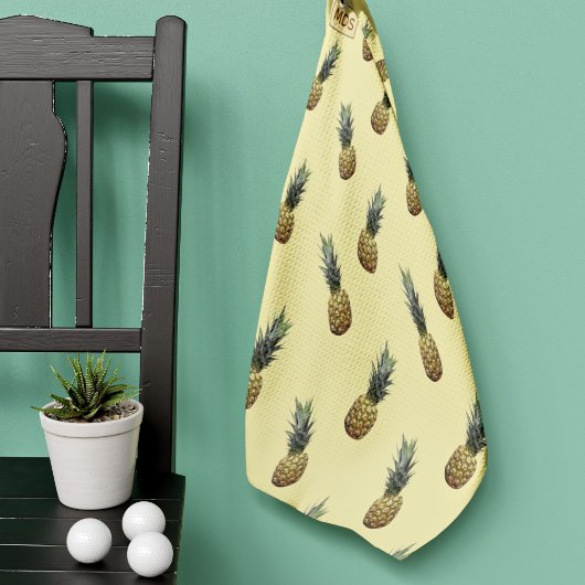 Serviette De Golf Motif d'ananas tropical jaune pâle Monogramme