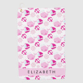 Serviette De Golf Motif De Baleines, Baleines Roses, Votre Nom (Devant)
