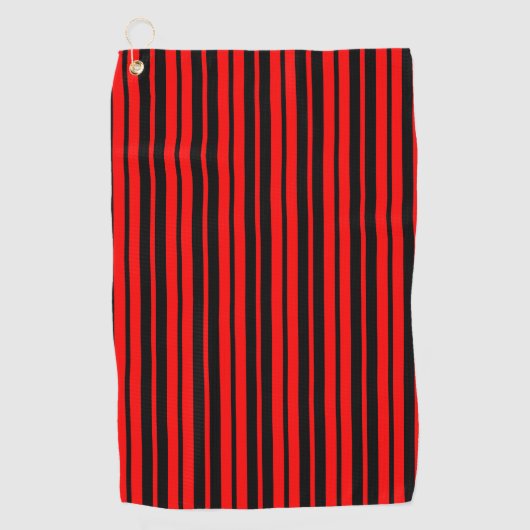 Serviette De Golf Motif de bandes verticales en noir rouge (Devant)
