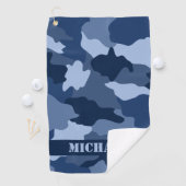 Serviette De Golf Motif de camouflage bleu Nom du monogramme (En situation)