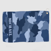 Serviette De Golf Motif de camouflage bleu Nom du monogramme (Horizontal)