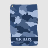Serviette De Golf Motif de camouflage bleu Nom du monogramme (Devant)