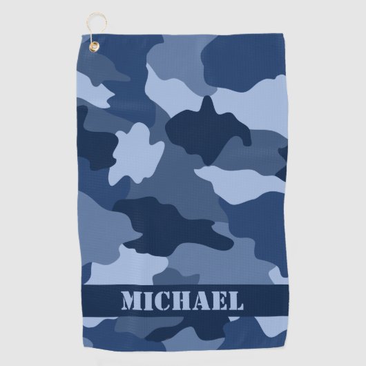 Serviette De Golf Motif de camouflage bleu Nom du monogramme (Devant)
