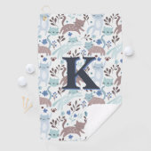 Serviette De Golf Motif de chat Whimsical, Monogramme gris bleu (En situation)