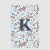Serviette De Golf Motif de chat Whimsical, Monogramme gris bleu (Devant)