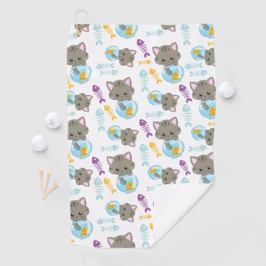 Serviette De Golf Motif De Chats, Chats Mignons, Chatons, Poisson (En situation)