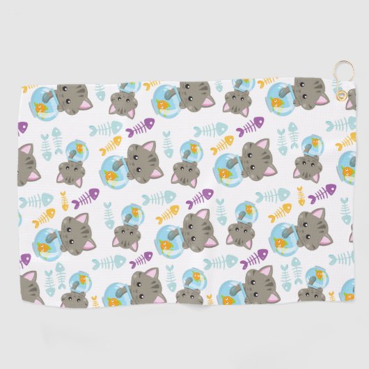 Serviette De Golf Motif De Chats, Chats Mignons, Chatons, Poisson (Horizontal)