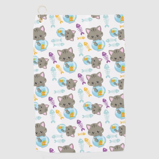Serviette De Golf Motif De Chats, Chats Mignons, Chatons, Poisson (Devant)