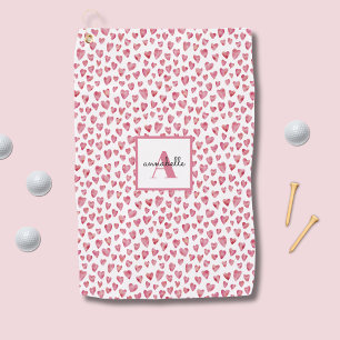 Serviette De Golf Motif de coeur de couleur rose monogramme