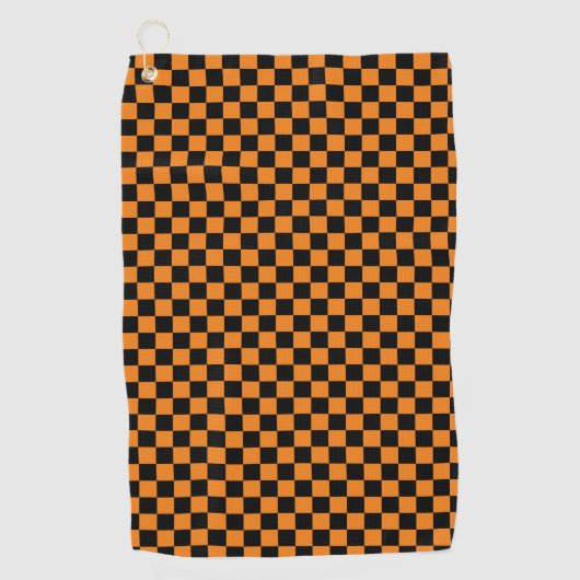 Serviette De Golf Motif de damier À damiers noir et orange (Devant)